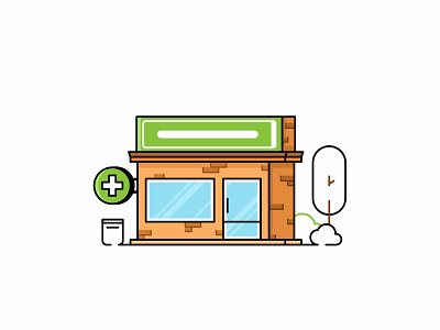 Pharmacy architecture building colorful design icon illustration line medical medicine medicines pharmacy pills shipping shop
