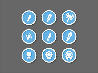 Achievement badges axe battle dagger defeat drawing fantasy flat icon set icons illustration knife level up leveling line minimal vector war weapon weapons