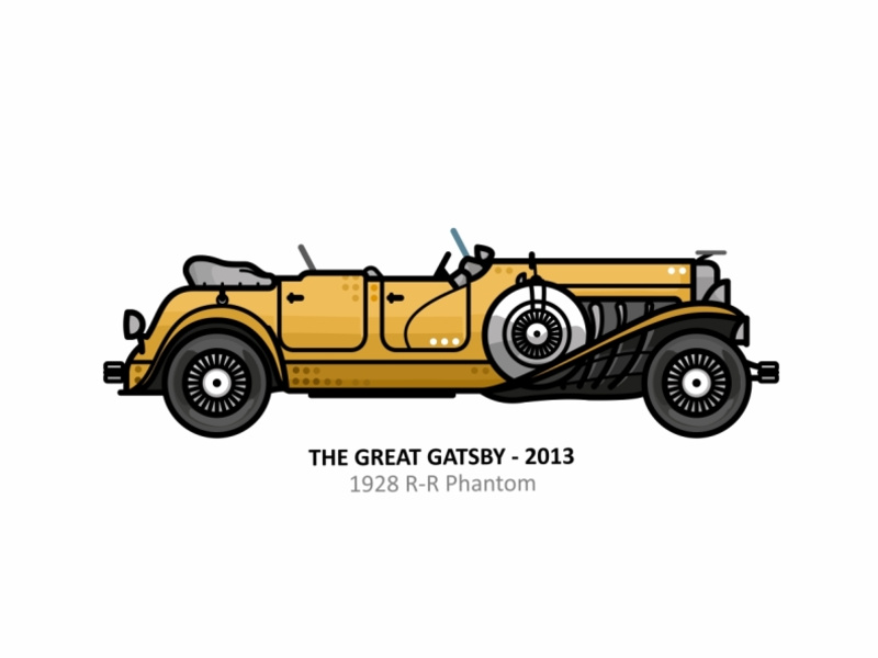 The Great Gatsby 1928 r-r phantom 1928 r-r phantom auto sport vehicle vector steel speed outline movie line illustration iconic icon film engine dots design car