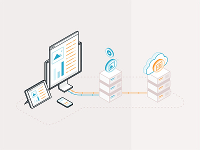 Static vs Dynamic Delivery cloud code data transver design image isometric styleguide technology web page