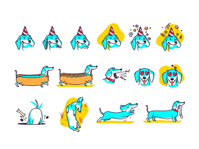 Dachshund animal branding cartoon character creative cute dachshund design dog hotdog icon icon set illustration mascot pet sticker vector wiener