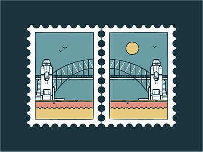 Sydney Harbour Bridge architecture australia branding bridge building city design icon icon set illustration landmark landskape sky stamp sunset sydney travel turist vector