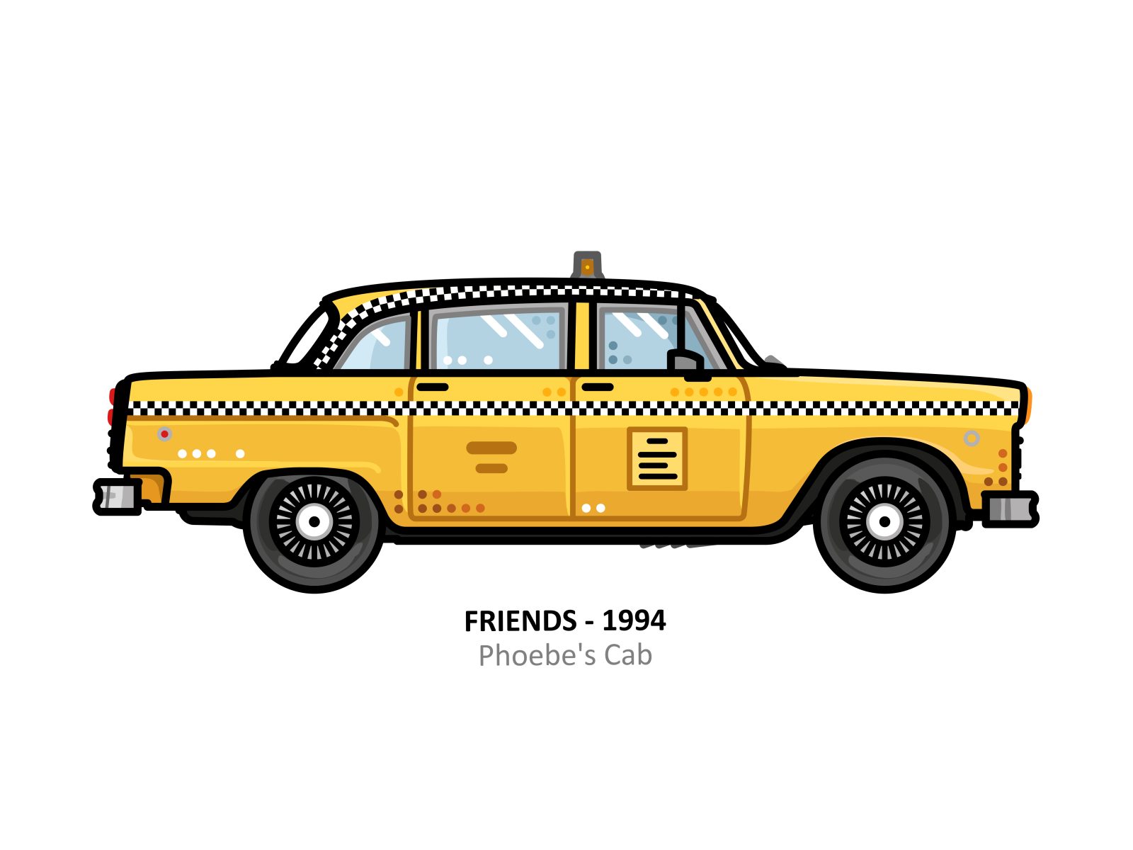 Phoebe's Cab american car design dots engine fast friends icon iconic illustration illustrator line outline steel taxi tv show vector vehicle