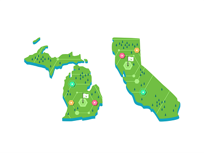 Michigan & California branding events icon set iconography illustration ios location locations map maping mobile navigation roadmap store symbol ui ux usa user