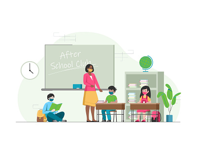 After School Club app chat childrens class collaboration coworking design education icon set landing learning lesson masks page parents peoples school team user web