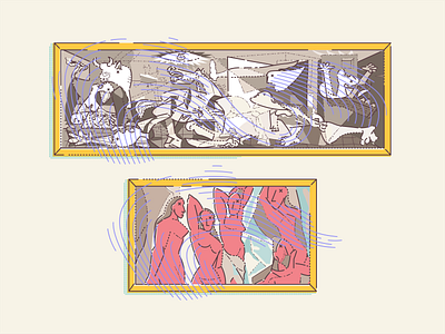 Guernica & Les Demoiselles d’Avignon art design digital famous fingerprint framed gallery icon icon set iconography illustration illustrator minimal museum outline painting paintings vector