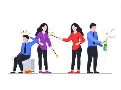 Character set 2d celebrating characters colorful cute design face flat icon set illustration magic man outline people shape stressed team wizard woman workers