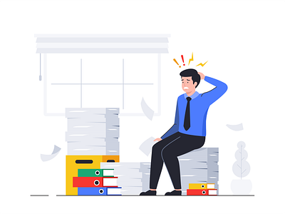 Stress at Work 2d celebrating characters colorful cute design face flat icon set illustration man organize outline papers people shape stressed team work workers
