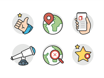 Icon set for TBC apps earth explore flat gesture hands icon iconography icons illustration ok outline phone planet space star telsecope ui ux vector