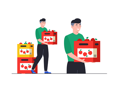 Delivery apples basket colours cute delivery design face flat help icon set illustration man message outline peoples team work workers