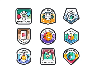 Badges set .font achievements badges branding design icon icon set iconography illustration logo mark outline platfor screen sticker symbol typo ui ux vector web