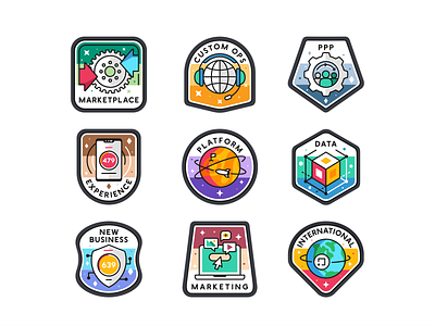 Badges set .font achievements badges branding design icon icon set iconography illustration logo mark outline platfor screen sticker symbol typo ui ux vector web