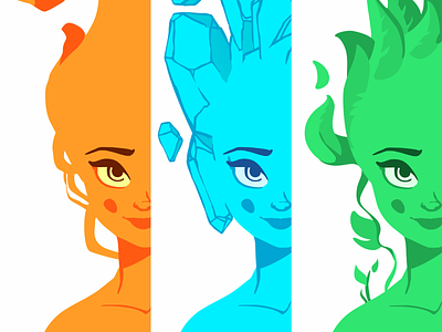 Element Girls character character design cute design element elements gilrs face female fire flat forest girl green ice icon illustration live smile vector woman