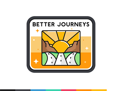 Better Journeys badges badge branding compas design icon icon set illustration journey logo mark mountains outdoors road sun sunset travel typography ui ux vector