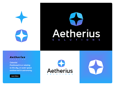 Aetherius abstract aetherius brand brand identity celestial design font icon logo logomark mark minimal monogram shape star symbol typo typography
