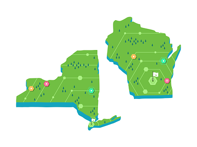 New York & Wisconsin branding design flat icon set iconography icons illustrationlocation map mobile navigation new york outline road roadmap store symbol us usa user wisconsin
