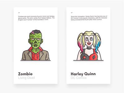 Zombie & Harley Quinn branding cartoon chacracters dead design editorial face harley quinn icon icon set illustration linework mascote monster outline rip typography undead vector zombie