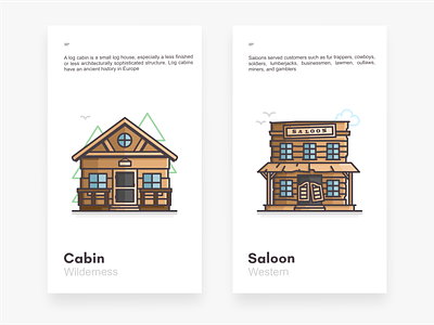 Cabin & Saloon branding cabine city cowboys design gambler house icon icon set iconography illustration landscape outlaws saloon vector western wildernes wood