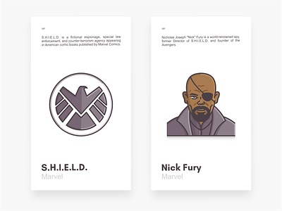 S.H.I.E.L.D & Nick Fury agency avengers badge branding character comic design digital art face head hero icon icon set illustration logo marvel nick fury shield spy vector