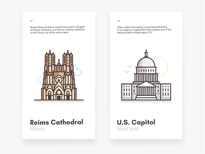 Reims Cathedral & US Capitol architecture branding buildings cathedral cities city design editorial icon icon set iconography illustration landmarks linework location place travel us capitol vector
