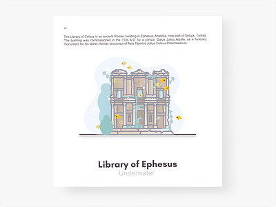 Library of Ephesus architecture branding building design icon icon set illustration library library of ephesus location mark monument place roman search underwater vector