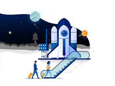 Lift-Off astronaut branding characters design icon set illustration moon nasa planets rocket satelite spaceship spacex stars sun universe vector