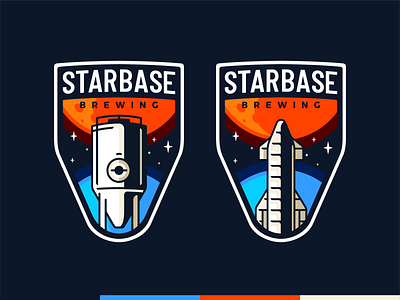 Starbase badges badge branding design font icon set illustration letters logo mark nasa outerspace patch rocket space spaceship spacex symbol typo typography