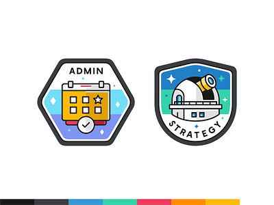 Admin & Strategy badges achivements admin badges branding calendar date design icon icon set iconography illustration logo observatory outline pin product strategy typography vector web page