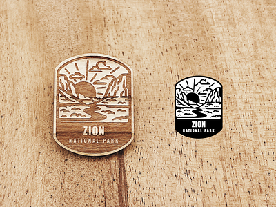National park Zion badge caynon design hiking icon icon set illustration landscape location national park nature outside pin river sticker travel vector wood wood pins zion