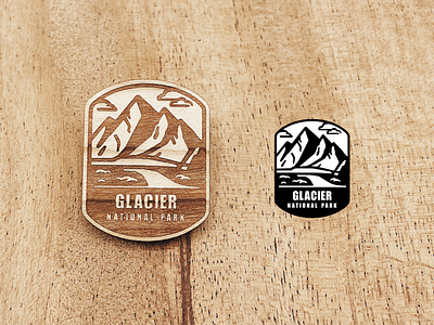 National park Glacier badge camping design glacier hiking illustration lake landscape location mountain national park nature outside park river travel tree usa vector wood pin