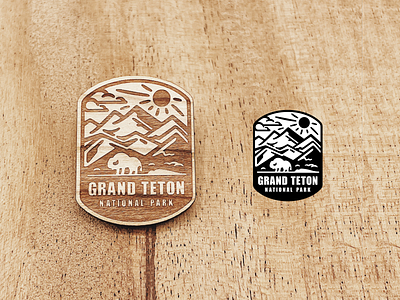 National park Grand Teton badge branding camping design grand teton hiking icon illustration landscape location mountain national park nature outside river travel usa vector wood pin