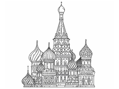 Kremelj building famous history line minimal moscow rusia simple vector
