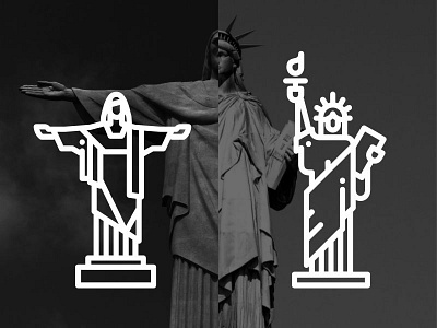 Icon america brasil building creative freedom illustration landmark line new york riodejaneiro statue of liberty