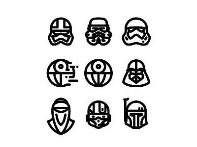 Star Wars icons No.1 bb8 boba fett c3po darth vader death star droid free icons kylo outline r2d2 star wars stormtrooper