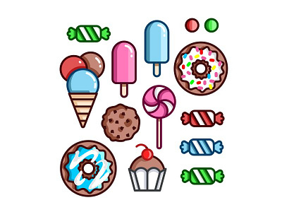 Sweets caramel cream cupcake donut drink food icon illustration lollipop sweet syrup texture