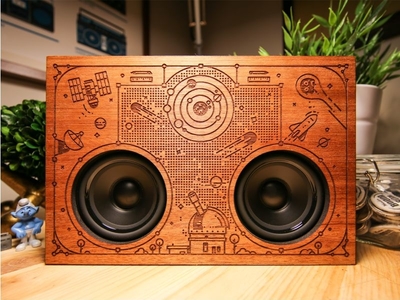 Wooden bluetooth speaker!! astronaut bamboo comet dots line music planet product ship space speaker wood