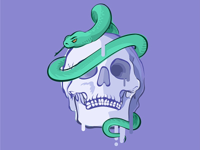 Skull with a Snake‏ Original art color design half tone icon illustration lines simple skull snake tattoo vector