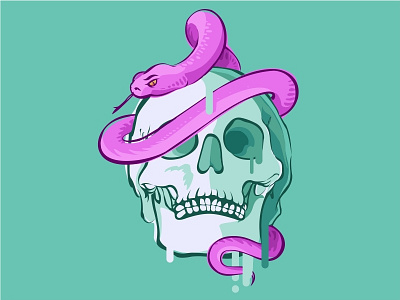 Skull With A Snake Pink art color design half tone icon illustration lines simple skull snake tattoo vector