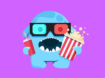 Cute Movie monster 3d cutte drink glass icon monster movie popcorn show soda tv watch