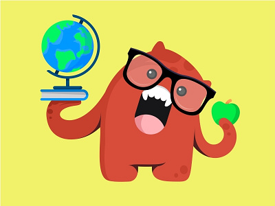 Cute Monster Teacher apple book cute earth glass globe illustration monster new smart student teacher