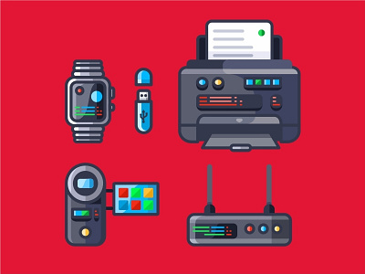 Icon Set camera connection flat icon iconography internet iwatch outline printer router usb wifi