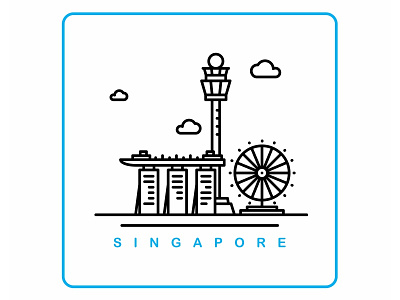 Singapore city drawing illustration landmark line minimal scape singapore skyline vector
