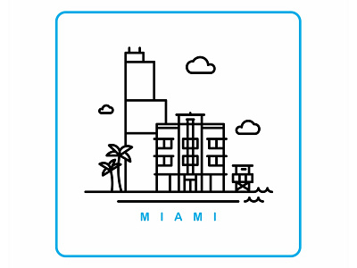 Miami beach city illustration landmark line miami minimal skyline summer vector