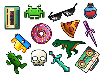 Color Items alien dinosaur donut glasses minecraft music pizza skull tape texture tmnt zelda