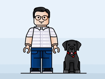 Julian and his dog Camila character cute dog emoji glasses head icon illustration lego outline shirt smile