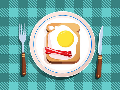 Breakfast Vol.2 bacon breakfast egg flat food friedegg happy icons illustration plate simple toast