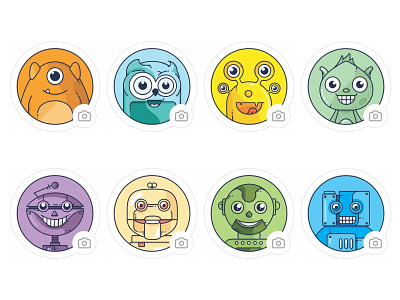 Cute Robots and Animals avatars animal app avatar character design colorful icon illustration line machine outline robot vector