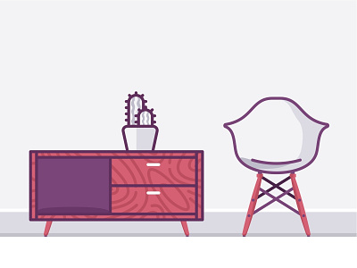 Living room furniture cactus chair deco desk flat design furniture icons living office table vintage wood