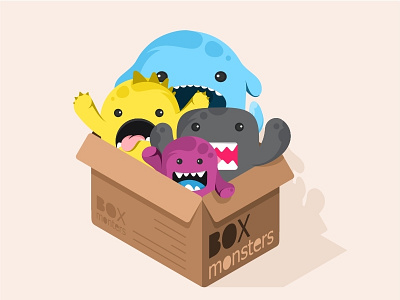 Box monsters animals box characters colors cute dentity flat fun illustrations monsters smile sticker