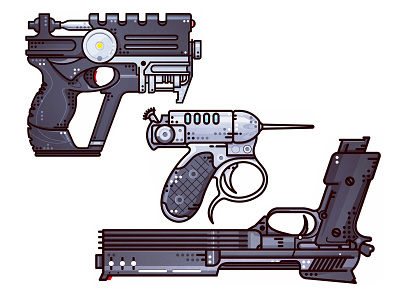 Guns boom gun icon illustration man in black metal pistol rifle robocop the fifth element ui ux weapon